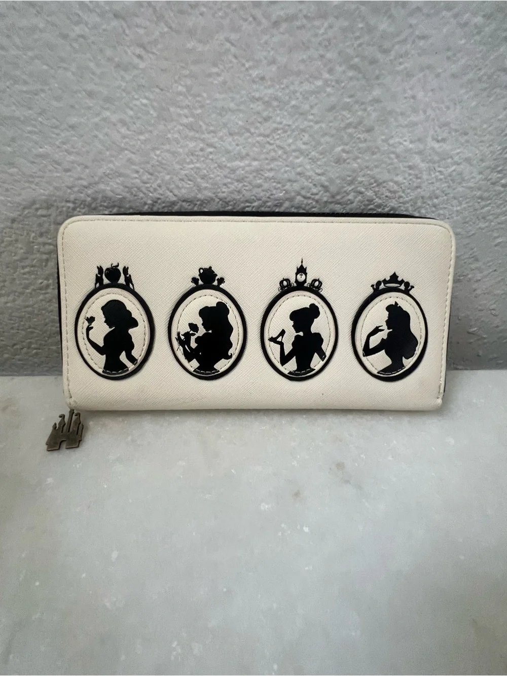 LOUNGEFLY Disney Princess Silhouette Quilted Zip-Around Wallet Bow Black